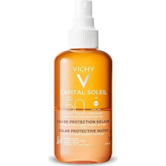 VICHY įdegį sustiprinantis purškalas nuo saulės SPF 50, saulės priežiūros priemonė su didele UV spindulių apsauga, skirta jautriai odai, be baltų likučių, antioksidacinis poveikis, 