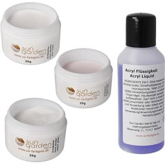Akrilo miltelių rinkinys, skaidrus, rožinis, baltas, po 30 g, įskaitant akrilo skystį 100 ml