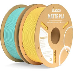 ELEGOO Matinis PLA siūlas Matinis turkio žalumo ir saulės geltonumo 2 kg, 1,75 mm 3D spausdintuvo siūlas, matmenų tikslumas +/- 0,02 mm, 2 pakuotės po 1 kg kartoninės ritės (2,2 kg), skirtos daugumai FDM 3D spausdintuvų