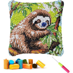 CCWORAN Sloth Latch Hook rinkinys suaugusiems pradedantiesiems pagalvės amatų rinkinys Gyvūnų pagalvėlė padengti nėrimo iš anksto atspausdintas drobė vilnos verpalai Hobiai pasidaryk pats sofa namų apdaila Moterų dovana 2