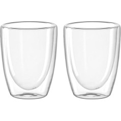 Leonardo Duo 053060 Dvigubos sienelės puodelis, 2 vnt., stiklinis puodelis arbatai ir kavai, karšto gėrimo puodelis, aukštis 11 cm, 300 ml, stiklas