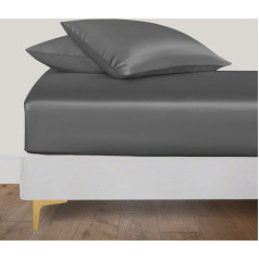 LINENWALAS Vienvietė paklodė 89 x 190 cm 100 % ekologiško bambuko šilko vienvietė paklodė iki 40 cm gylio paklodė Minkšta vėsinanti hipoalerginė patalynė (medžio anglies pilka)