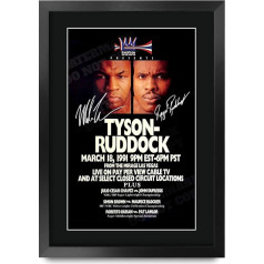 HWC Trading FR A3 Mike Tyson vs Donovan Ruddock 1991 m. dvikova Dovanos atspausdintas pasirašytas plakatas su autografu bokso gerbėjams - A3 įrėmintas