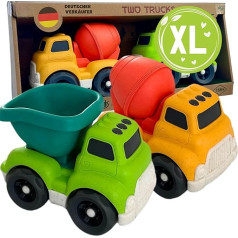 BIOPLAY® XL smėlio žaislas nuo 1 metų, pagamintas iš ekologiško plastiko, 2 sunkvežimių rinkinys, skirtas berniukams ir mergaitėms, vaikiškas žaislas, transporto priemonės nuo 1 metų, savivartis, betono maišyklė