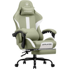 GTPLAYER žaidimų kėdė, žaidėjų kėdė, kvėpuojanti biuro kėdė, pagaminta iš aukštos kokybės audinio, ergonomiška kompiuterio kėdė, reguliuojama ir pasukama darbo stalo kėdė su atrama kojoms, žalia