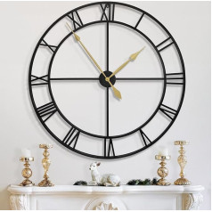 HAITANG 100 cm didelis sieninis laikrodis XXL, viršnormatyvinis modernus apvalus, juodas metalinis, tylus, beveik neveikiantis baterija, romėniški skaitmenys, laikrodžiai gyvenamajam kambariui, miegamajam, sieninių laikrodžių dekoracijos