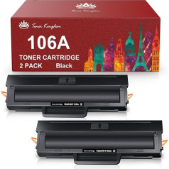 Tonerių karalystė 106A Pakaitinės suderinamos su HP 106A W1106A tonerio kasetės, skirtos HP Laser 107a 107r 107w MFP 135a 135r 135w 135w 135wg MFP 137fnw 137fwg (2 juodos, su lustu)