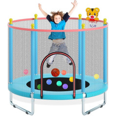 150 cm batutas vaikams viduje ir lauke su apsauginiu tinklu, krepšinio lanku ir tvirtu šokinėjimo kilimėliu - atsparus vandeniui, reguliuojamas, didžiausia apkrova 200 kg