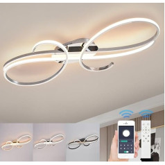 WSXEDC Modernus LED kūrybinis lubų šviestuvas, apšviečiamas metalinis chromuotas lubų šviestuvas su nuotolinio valdymo pultu, skirtas svetainei, miegamajam, valgomajam, prieškambariams, chromuotas, 100 cm