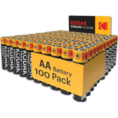 Kodak AA baterijos, dvigubos A tipo baterijos, 100 vnt., vienkartinės baterijos, šarminės baterijos, 1,5 V