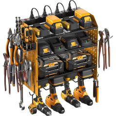CCCEI Modulares Stecktafelregal Elektrowerkzeug-Organizer mit Ladestation 4 Schichten Wandhalterung Bohrerhalter Gelb Werkzeug Batterieladegerät Organizer Garažas Parduotuvė Sandėliavimo Utility Shelf mit