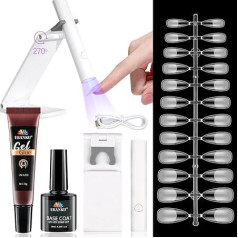 EBANKU nagų antgalių ir klijų rinkinys - gelio x nagų priauginimo rinkinys su mini UV lempa nagams, kieti nagų klijai, bazinis sluoksnis, 120 dalių minkšto gelio, pilnai dengiančių nagų antgalių, nagų priauginimo rinkinys - vidutinis migdolini