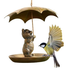 Eichhörnchen Mit Regenschirm Vogelfutterstelle | Wetterfestes Metall Futterhaus Für Eichhörnchen Und Wildvögel - Futterstation Für Kolibris Deko Für Garten Und Balkon