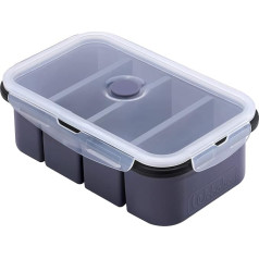 webake Sriubos užšaldymo indelis Silikoninis itin didelis šaldiklio indelis su dangteliu 4 porcijoms 250 ml talpos indelis maistui laikyti 1 vnt., skirtas sriubai, sultiniui, padažui, ledo kubeliams, pilkas