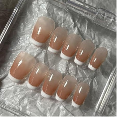 Rankų darbo nagų spaudos trumpas MouyouGlow, balerina Ombre Nude Natūralus baltas prancūzų Resuable netikrų nagų su Self-Adhesive, rankų darbo dirbtiniai nagai, 10 vienetų (#40-M)