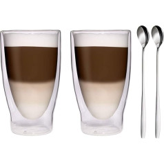 2 x 370ml XXL dvigubų sienelių terminės stiklinės + 2 x 18/10 nerūdijančio plieno šaukštelis - kokteilių stiklinės, šaltos arbatos stiklinės, stiklinės su ledukais / stiklinės su vandeniu - 2x 370ml plona itin didelė terminė stiklinė su p