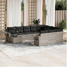 ‎Homgoday Homgoday sodo sofos komplektas 11 dalių su pagalvėlėmis iš pilko poliratano, baldų komplektas sofa lova svetainės sofa, lauko sofos komplektas sodui, lauko baldų tipas 3253069