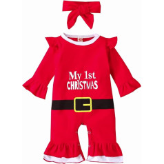 Mažylis Kūdikių mergaitės berniukai Kalėdų Santa Romper naujagimių Santa Claus spausdinti ilgas rankoves Jumpsuit galvos juostos rinkinys raudona apranga Kalėdų drabužiai A-125