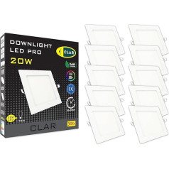 CLAR - LED įleidžiamas prožektorius, plokščias, 230 V, prožektoriai, lubų šviestuvas, įleidžiamieji šviestuvai, kvadratinis, 20 W (10 vnt.)