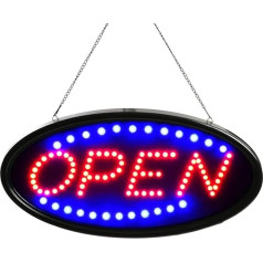 FITNATE LED atvirų ženklų lenta, LED atviras ženklas, 48 x 25 cm, atvira reklama su 2 šviesos režimais, ES kištukas, atviras ženklas barui, parduotuvei, kambario sienai ir t. t., LED šviesos ženklas festivaliui, barui, vakarėliui (raudona ir m