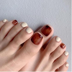 Netikri nagai blizgantys Stick On Toenails Dirbtiniai akriliniai netikri nagai paspauskite ant nagų 24 vienetų moterims ir mergaitėms (J)