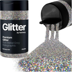 Hemway Gun Metal Grey Holographic Glitter Ultrafine 130 g / 4,6 oz miltelių metalinės dervos Craft Glitter Flake Sequins epoksidinių puodelių, plaukų veido kūno akių nagų meno festivalis