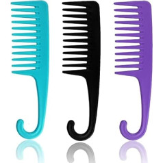 3er-Pack große Kämme mit breiten Zähnen - ideales Entwirrungswerkzeug für lockiges, dickes und nasses Haar, perfekt für professionelles Styling und Dusche (Schwarz, Blau, Lila)