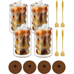 Latte Macchiato stiklinių rinkinys su 4 šaukšteliais ir 4 padėkliukais, 350 ml dvigubų sienelių stiklinės, pagamintos iš borosilikatinio stiklo, kaip Latte Macchiato stiklinės Termo stiklinės Kavos stiklinės su dvigubomis sienelėmis - saugios 