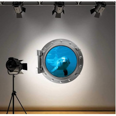 Spalvotas delfinas Porthole sienos lipdukas lipdukas Vaikų miegamojo apdaila Jūra - didelis
