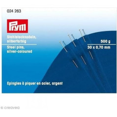 Prym 024263 Kaiščiai, 0,70 x 30 mm, sidabrinės spalvos, 500 g, kartoninė dėžutė