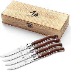 SENBON Steak Knife rinkinys iš 4 praktinių stalo peilių Spalvotas medinė rankena 420 ašmenų Medinė dėžutė pakuotė