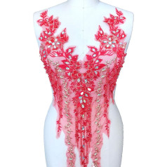 Sunkūs karoliukų nėriniai Rhinestone Appliqué gėlių siuvinėjimo nėrinių pleistrai siuvimo ant šokių vestuvių suknelė papuošimai amatų projektams (raudona)
