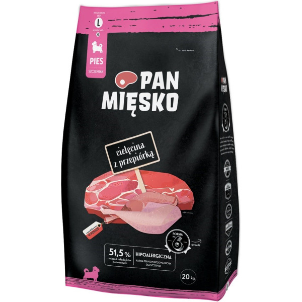 Pan mėsos veršiena su putpelių (šuniukų) traškučiais l - sausas maistas šunims - 20kg