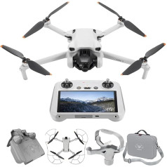DJI Mini 3 (DJI RC) su universaliais priedais - lengvas ir sulankstomas mini kameros dronas su 4K HDR vaizdo įrašu, 38 min. skrydžio trukme, realiu vertikaliu fotografavimu ir išmaniosiomis funkcijomis, C0