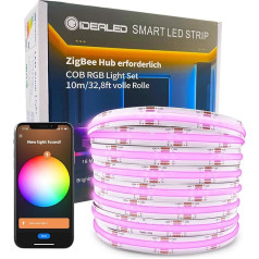DC24V Smart ZigBee RGB COB LED juostos 10 m rinkinys, suderinamas su ZigBee Hub Bridge, Tuya Gateway ir Echo Plus, APP/Alexa valdymas balsu, spalvą keičianti reguliuojama RGB COB LED juostos šviesa