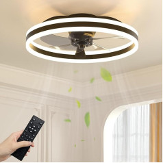 NIORSUN lubų ventiliatorius, 40 cm LED lubų ventiliatorius su apšvietimu, 3 spalvų temperatūros ir 6 greičių lubų ventiliatorius su lempa, programėlė / nuotolinis valdymas, reguliuojamas ventiliatorius, lubų apšvietimas, juodas