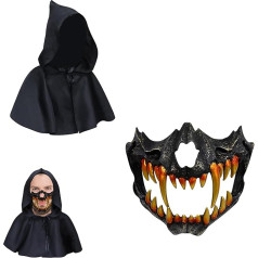 Claofoc Japonijos kaukė Helovinas Tigro kaukė Ye Drakonas Dievas Juoda kaulo kaukės dervos kaukolė Baisu siaubo Ninja kaukė Cosplay kostiumas rekvizitai suaugusiems