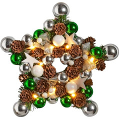 LED žvaigždžių kalėdinis vainikas, skersmuo 28 cm, durų vainikas, kalėdinis advento vainikas, žvaigždės formos, dekoratyvinis vainikas, stalo vainikas, šviečiantis žvaigždėmis, rutuliukais, kūgeliais, kalėdinė dekoracija, skirta kabinti 