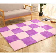 XDAWQP Schaumstoffmatte, 10 Stück, verdickte, ineinandergreifende Plüschschaum-Bodenmatte, Flauschige quadratische Schaumstoff-Bodenfliesen, 30,5 x 30,5 cm, weiche, ru，Purple+pink