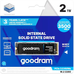 goodram - Išorinis diskas - Px500 Gen.3 - Vidinis kietasis diskas - Greitaeigė PCIe Gen. 3 x4 sąsaja - NVMe 1.4 palaikymas - Daugialypė duomenų saugykla - 2 TB - 3500 MB/s - 2800 MB/s