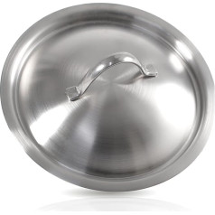 Kerafactum® Nerūdijančio plieno puodo dangtis Pakaitinis keptuvės dangtis Universalus kepimo puodo dangtis Keptuvės keptuvė Wok puodas arba keptuvė Puodo skersmuo 22 cm Nerūdijančio plieno rankena Plokščias dangčio apvadas