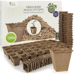 OwnGrown Biologiškai skaidūs augalų vazonai, kvadratiniai, 120 x aukščiausios kokybės dauginimo vazonai, pagaminti iš medžio pluošto, biologiškai skaidūs vazonai augalams auginti, be durpių, be perkošimo, augalų vazonai, auginimas