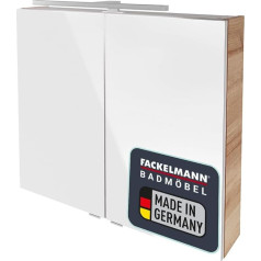 FACKELMANN B.Brillant veidrodinė spintelė - veidrodis su daug vietos ir LED apšvietimu - ąžuolinė vonios kambario veidrodinė spintelė (80 x 68 x 15 cm)
