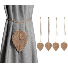 Loiahoer Pack of 4 užuolaidos Tiebacks, užuolaidų Holdbacks laikiklis kablys klipas rankų darbo pynimo Boho Tassel, užuolaidos dekoratyvinis namų, gyvenamasis kambarys, miegamasis, biuras, vonios kambarys, ruda