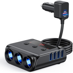 Cigarečių žiebtuvėlio daliklis 180 W automobilinis įkroviklis su 5 USB prievadais, 12 V/24 V skirstytuvo automobilinio įkroviklio adapteris, trigubas lizdas, LED voltmetras su atskiru jungikliu, skirtas mobiliajam telefonui, GPS prietaisų kamerai, 