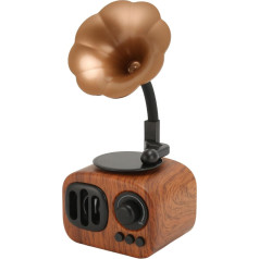 Retro muzikos garsiakalbis, derliaus radijo radijas, gramofono fonografo forma, BT garsiakalbis, derliaus USB muzikos grotuvas su medžio tekstūra namams, vakarėliui, biurui