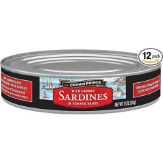Crown Prince Sardinės pomidorų padaže, 7,5 uncijos skardinės (12 vnt.)