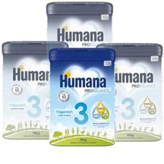 Humana PROBALANCE Pienas 3, nuo 10 mėnesio, kūdikių maistas po žindymo, pradinis maistas arba papildomas pienas 2, idealus maitinimui, 4 x 750 g