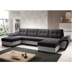 Moderno Meble MODERNO Enzo Gyvenamasis kraštovaizdis Sofa su miego funkcija Kušetė U formos sofa lova su lovos dėže Kampinė sofa lova Šiuolaikiniai svetainės baldai Kampinė sofa Dygsniuotoji sofa Pilka juoda