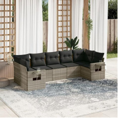 ‎Homgoday Homgoday Sodo sofos rinkinys 7 dalių su pagalvėlėmis Šviesiai pilka Poliratano baldų komplektas Sofa lova Gyvenamasis kambarys Sofa rinkinys Sofa lauko naudojimui Tipas 3252929